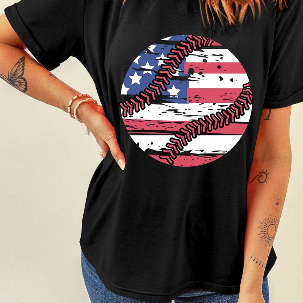 Baseball American Flag Graphic Shirt Patriotic Womens Lightweight Short Sleeve - Picture 7 of 13